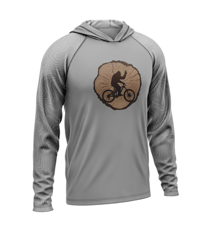 Tree Stump - Bigfoot on Bike, Light Weight Sun-Shade Hoodie, Elevations