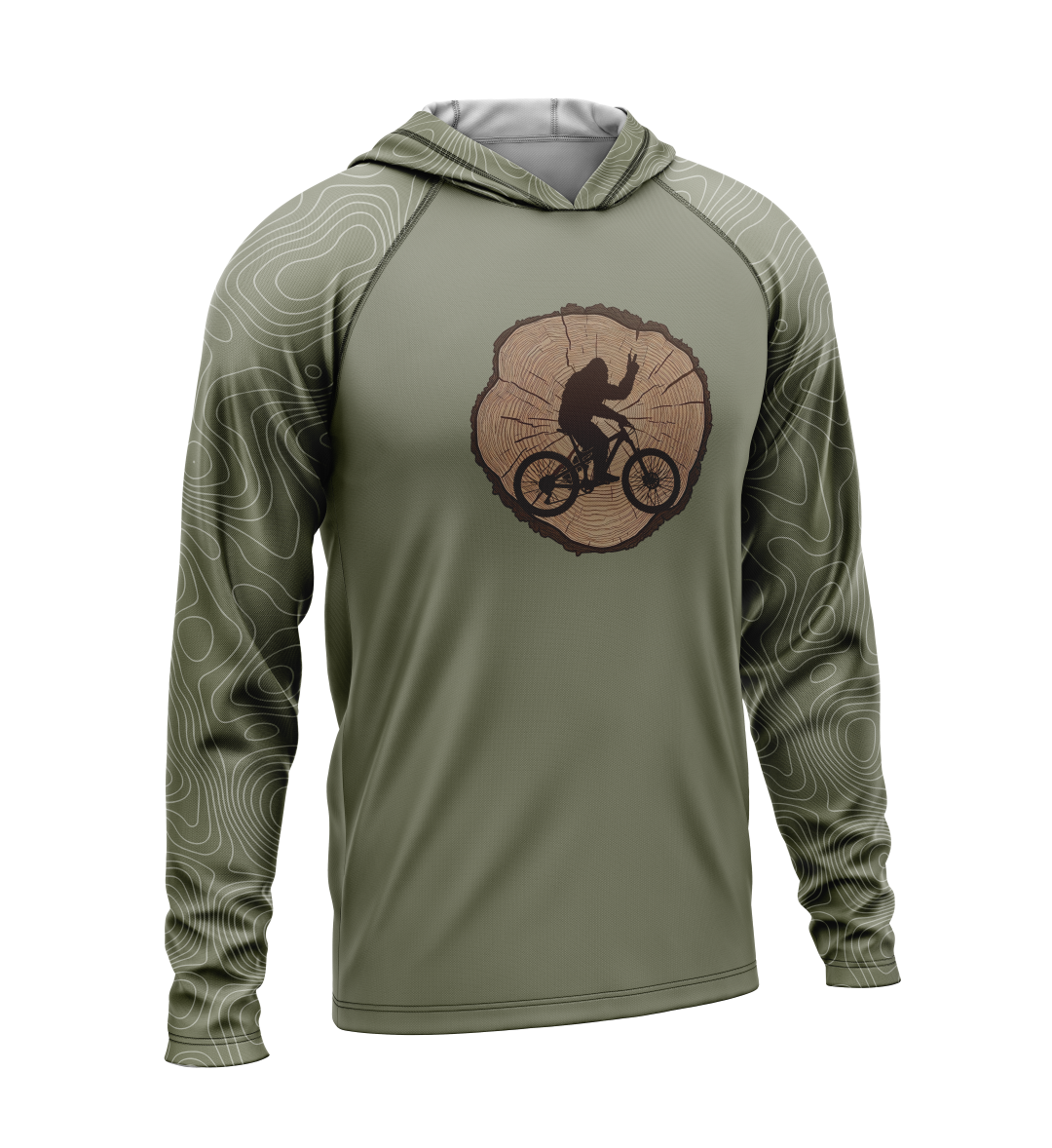 Tree Stump - Bigfoot on Bike, Light Weight Sun-Shade Hoodie, Elevations