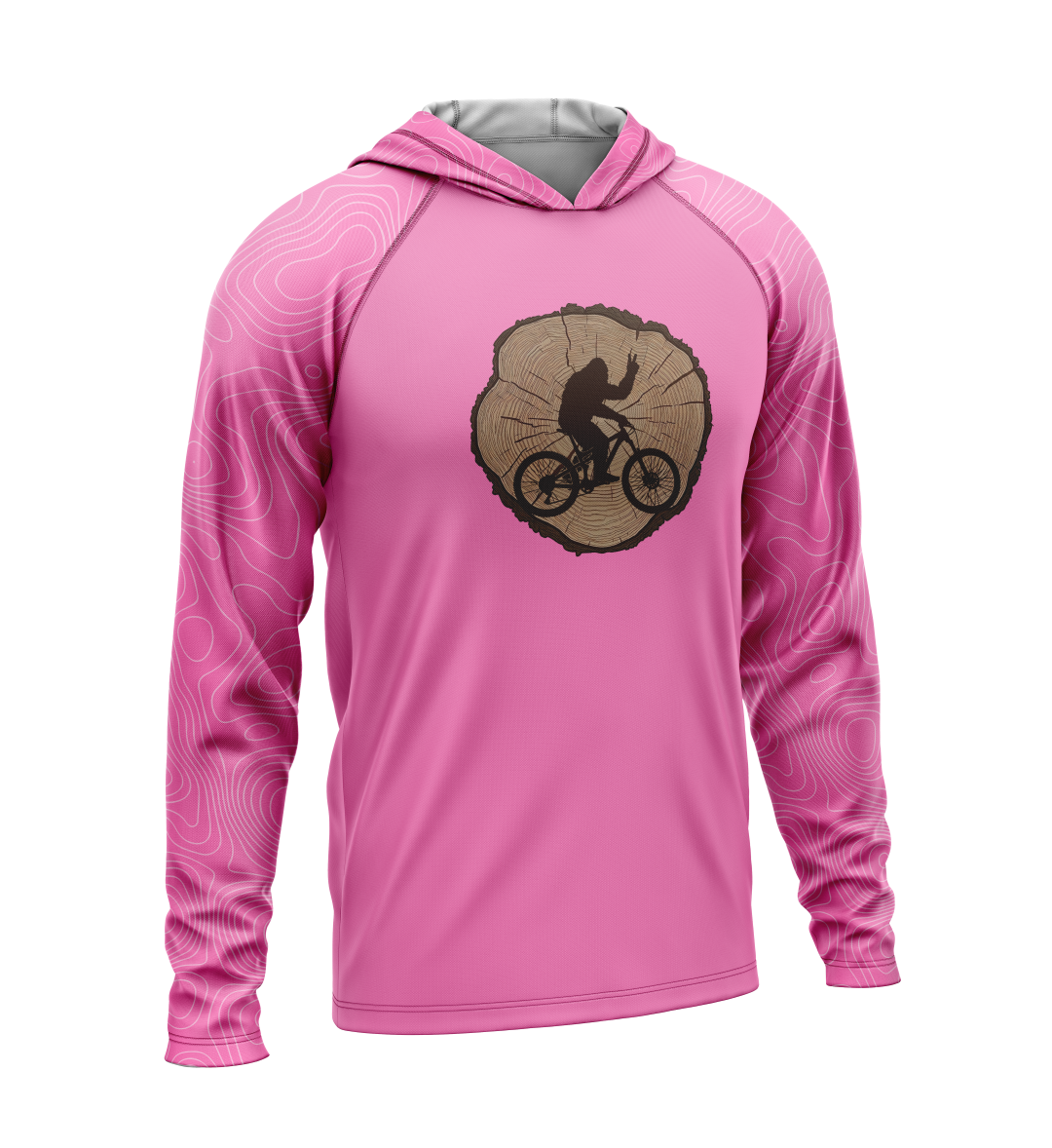 Tree Stump - Bigfoot on Bike, Light Weight Sun-Shade Hoodie, Elevations