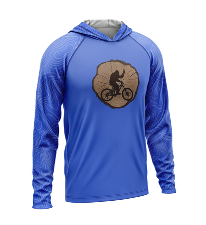 Tree Stump - Bigfoot on Bike, Light Weight Sun-Shade Hoodie, Elevations