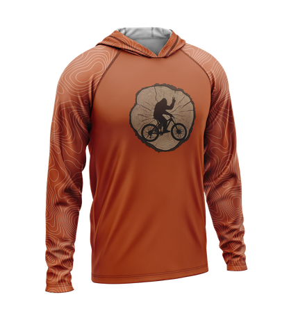 Tree Stump - Bigfoot on Bike, Light Weight Sun-Shade Hoodie, Elevations