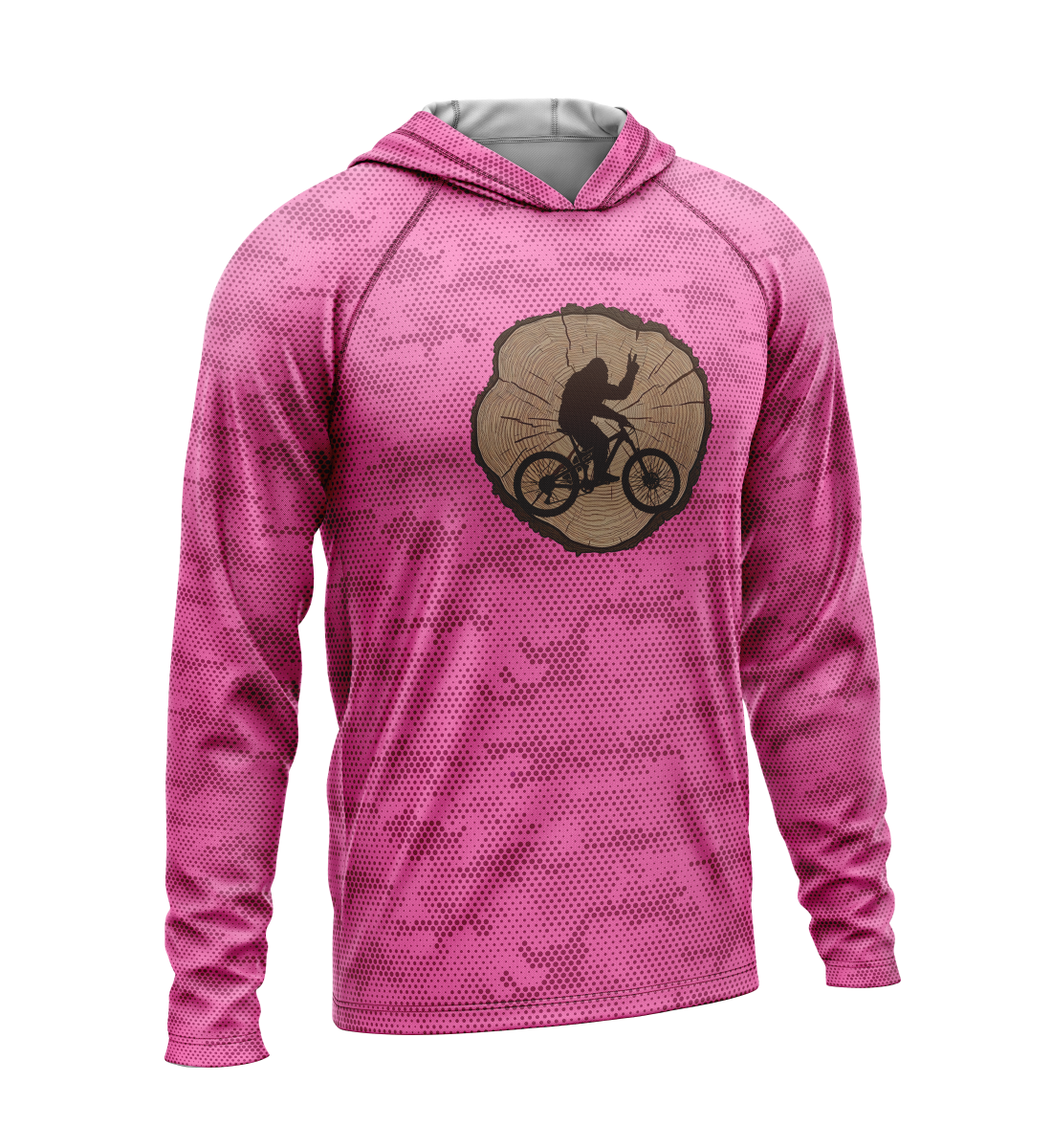 Tree Stump - Bigfoot on Bike, Light Weight Sun-Shade Hoodie, Dot Pattern